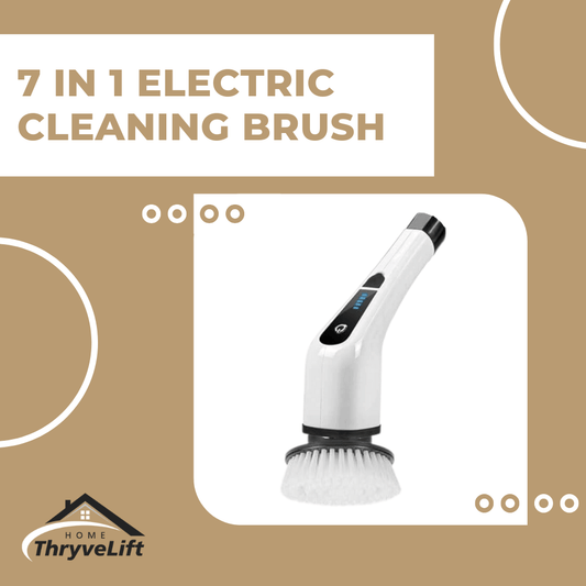 7-in-1 electric cleaning brush with ThryveLift logo on a beige background