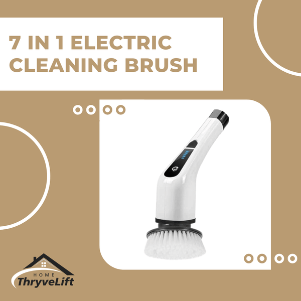 7-in-1 electric cleaning brush with ThryveLift logo on a beige background