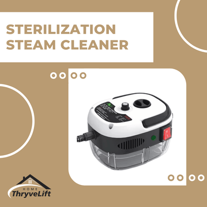 Sterilization steam cleaner with ThryveLift logo on a beige background