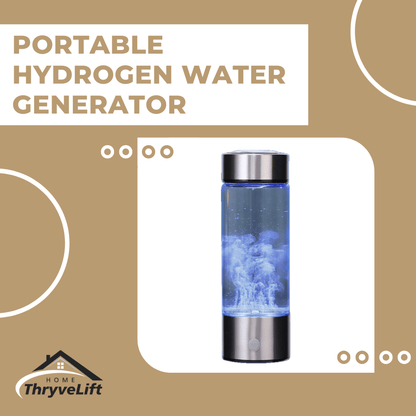 Portable hydrogen water generator with ThryveLift branding on a beige background
