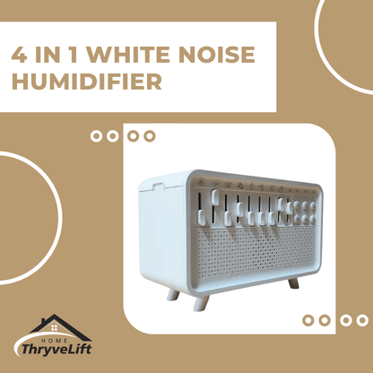 White noise humidifier with ThryveLift branding on a beige background