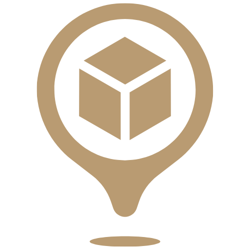 Logo with a cube inside a circular outline on a green background