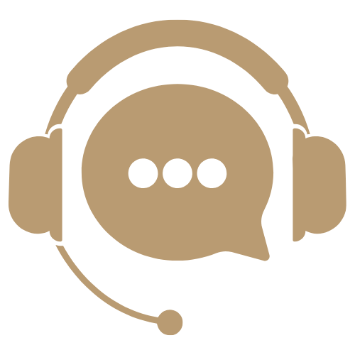 Beige speech bubble with headphones icon on a green background