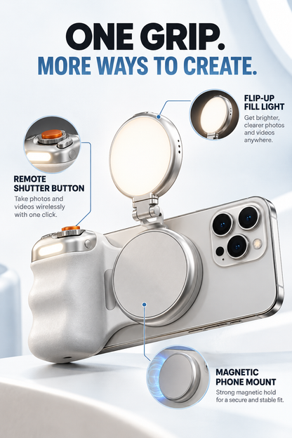 3-in-1 Magnetic Phone Camera Grip with Remote Shutter & Fill Light