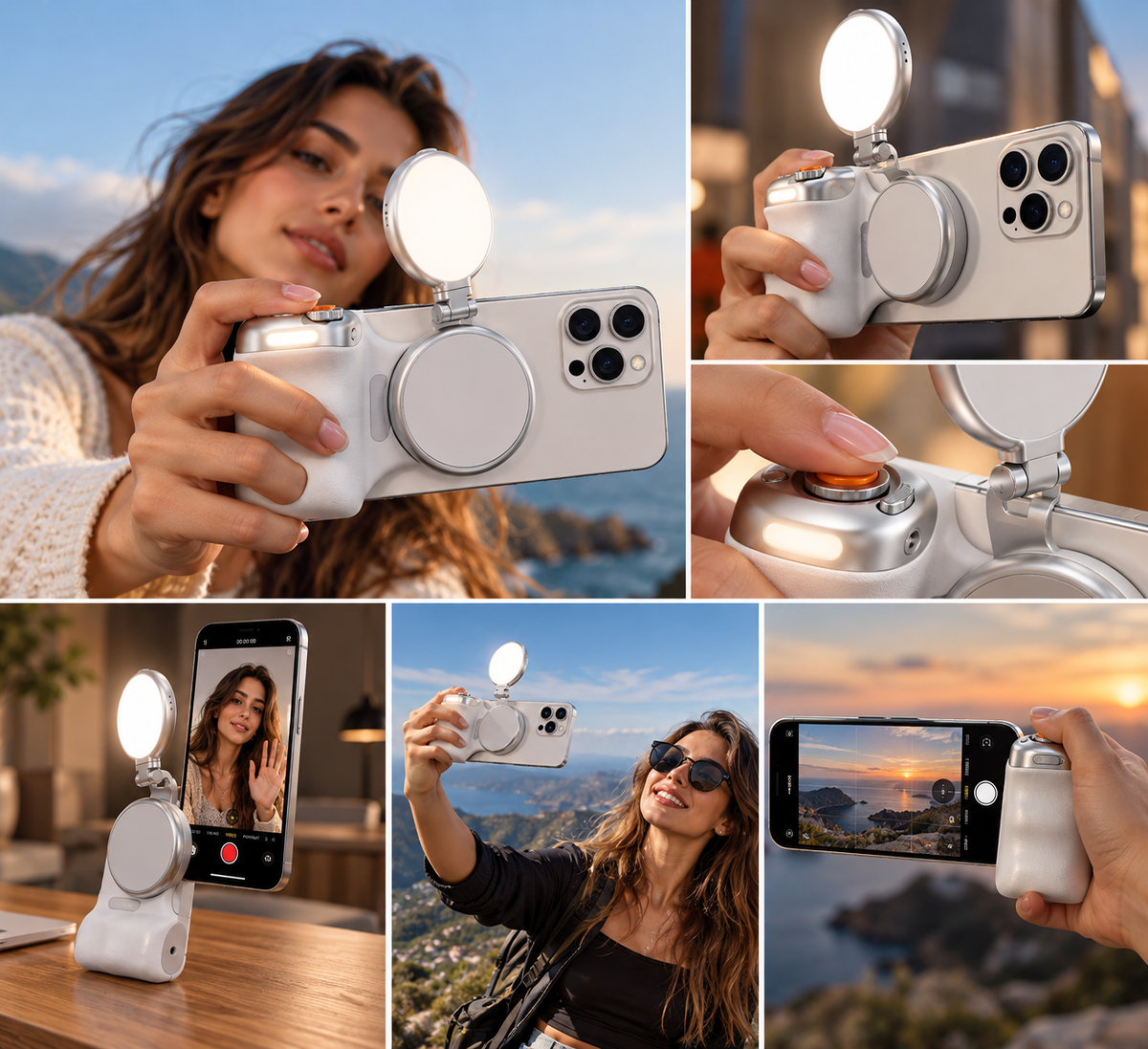 3-in-1 Magnetic Phone Camera Grip with Remote Shutter & Fill Light