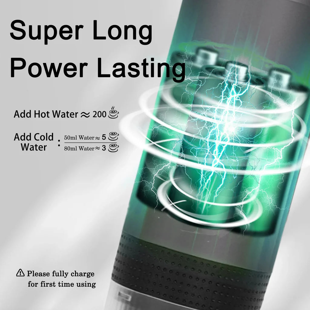 Portable espresso machine battery diagram showcasing long-lasting power and fast USB-C charging