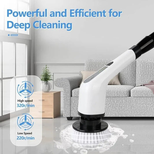 Cleaning device in a living room with text 'Powerful and Efficient for Deep Cleaning'.